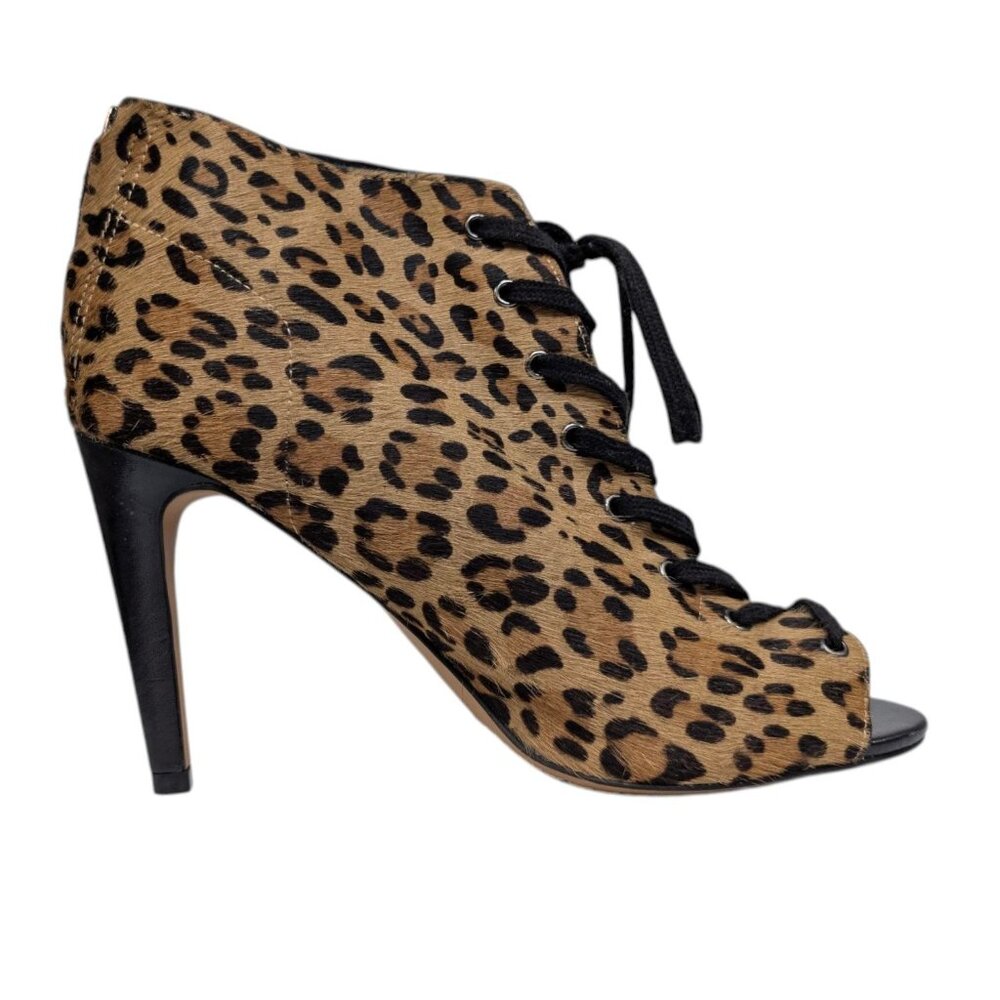 French Connection Quillan Ankle Boot Womens Leopard Calf Fur Leather Bootie Sz 9